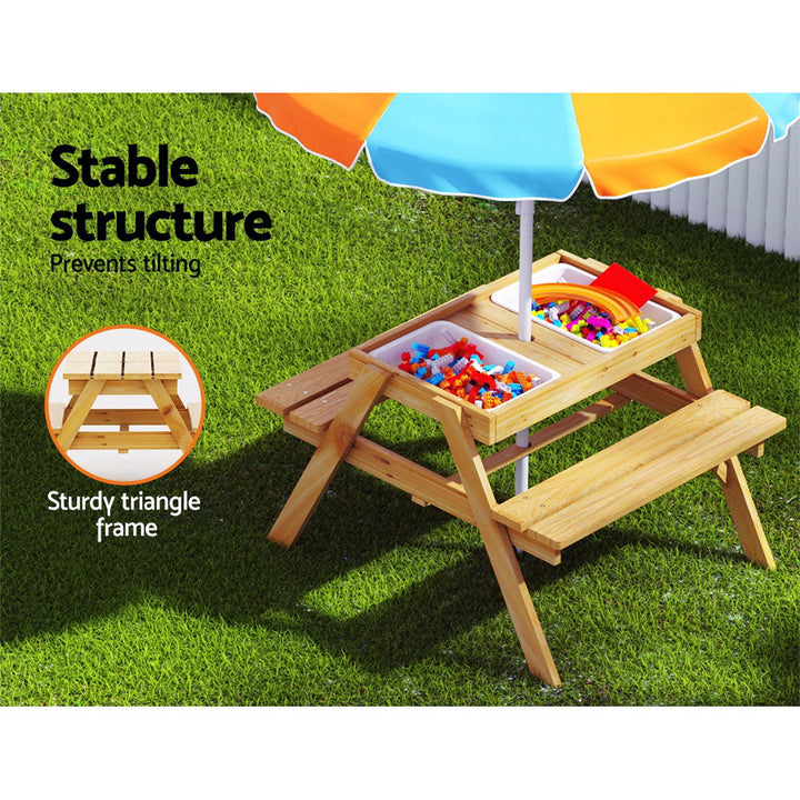 P&F KidZee Kids Outdoor Table and Chairs Picnic Bench Umbrella Set Water Sand Pit Box