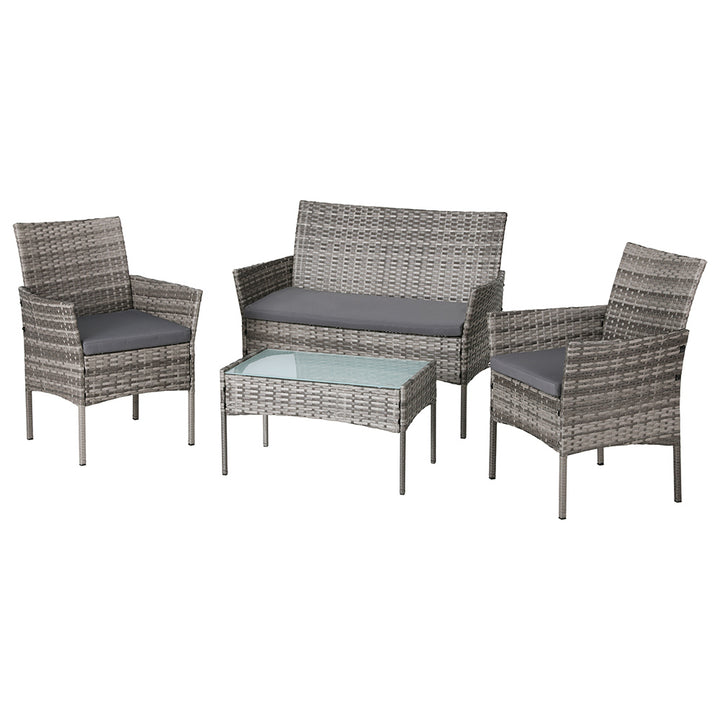 P&F ZennHome 4 Seater Outdoor Sofa Set Wicker Setting Table Chair Furniture Grey