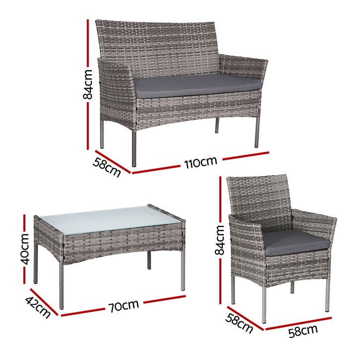 P&F ZennHome 4 Seater Outdoor Sofa Set Wicker Setting Table Chair Furniture Grey