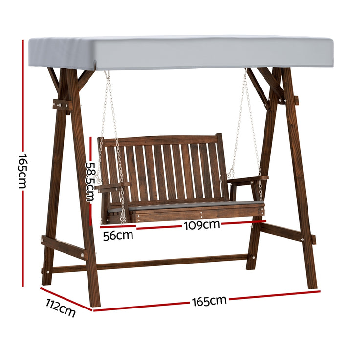 P&F ZennHome Outdoor Wooden Swing Chair Garden Bench Canopy Cushion 2 Seater Charcoal