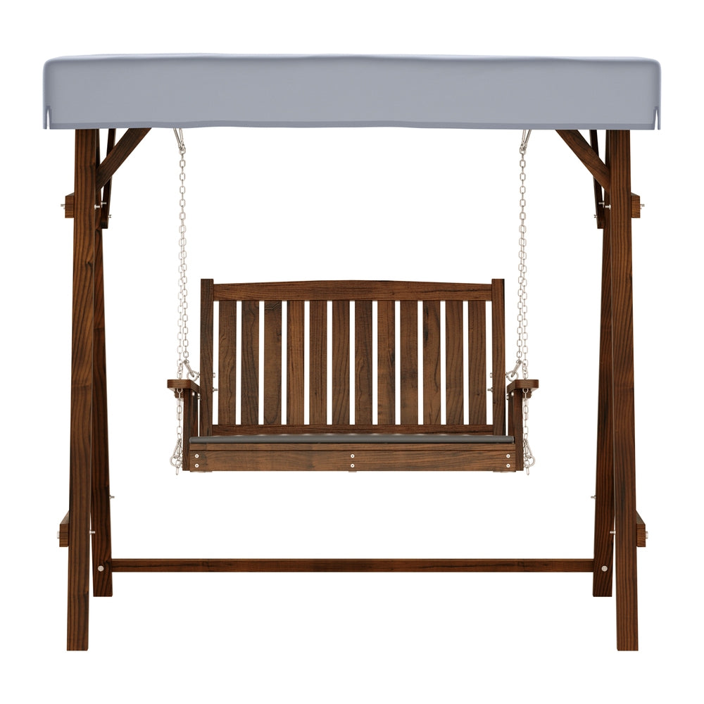 P&F ZennHome Outdoor Wooden Swing Chair Garden Bench Canopy Cushion 2 Seater Charcoal