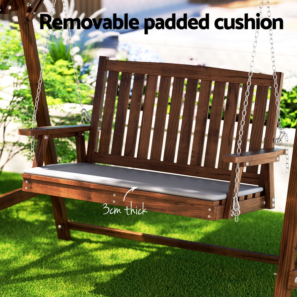 P&F ZennHome Outdoor Wooden Swing Chair Garden Bench Canopy Cushion 2 Seater Charcoal