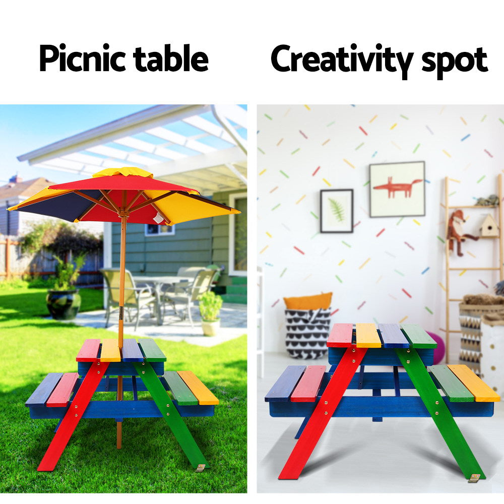 P&F KidZee Kids Wooden Picnic Table Set with Umbrella