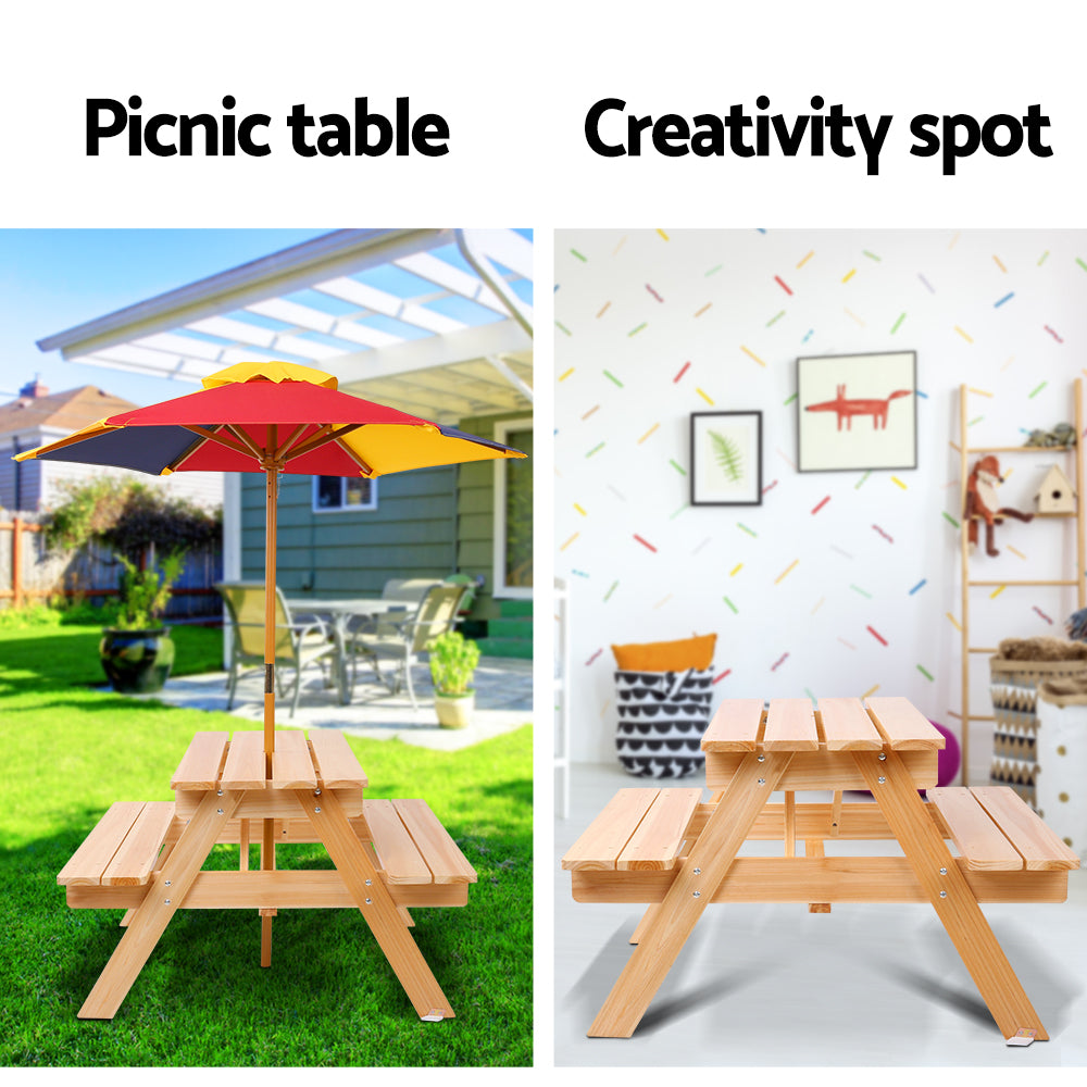 P&F KidZee Kids Wooden Picnic Table Set with Umbrella