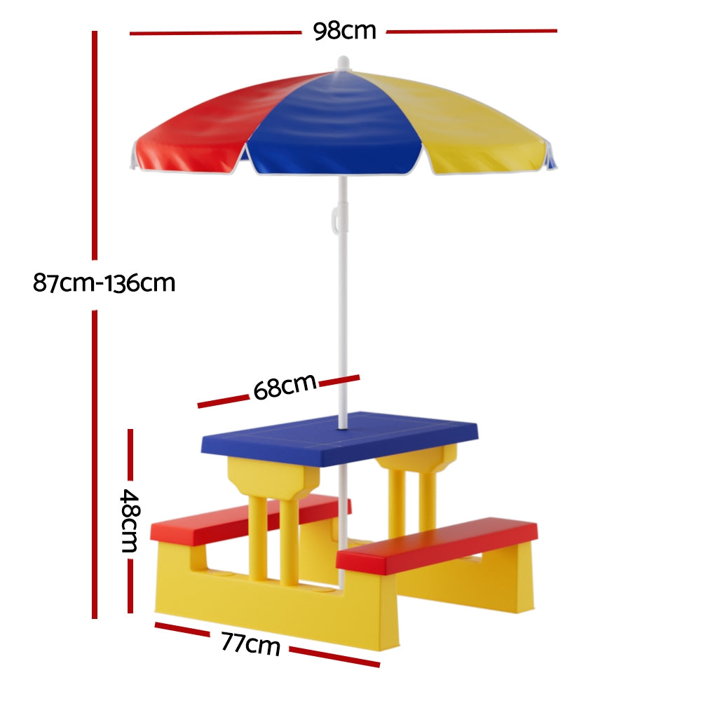 P&F KidZee Kids Outdoor Table and Chairs Set Picnic Bench Umbrella Children Indoor