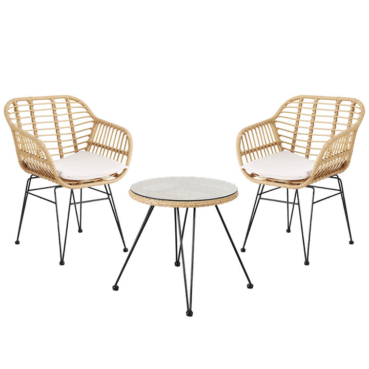 P&F ZennHome 3PC Outdoor Furniture Bistro Set Lounge Setting Table Chairs Cushion Patio Grey