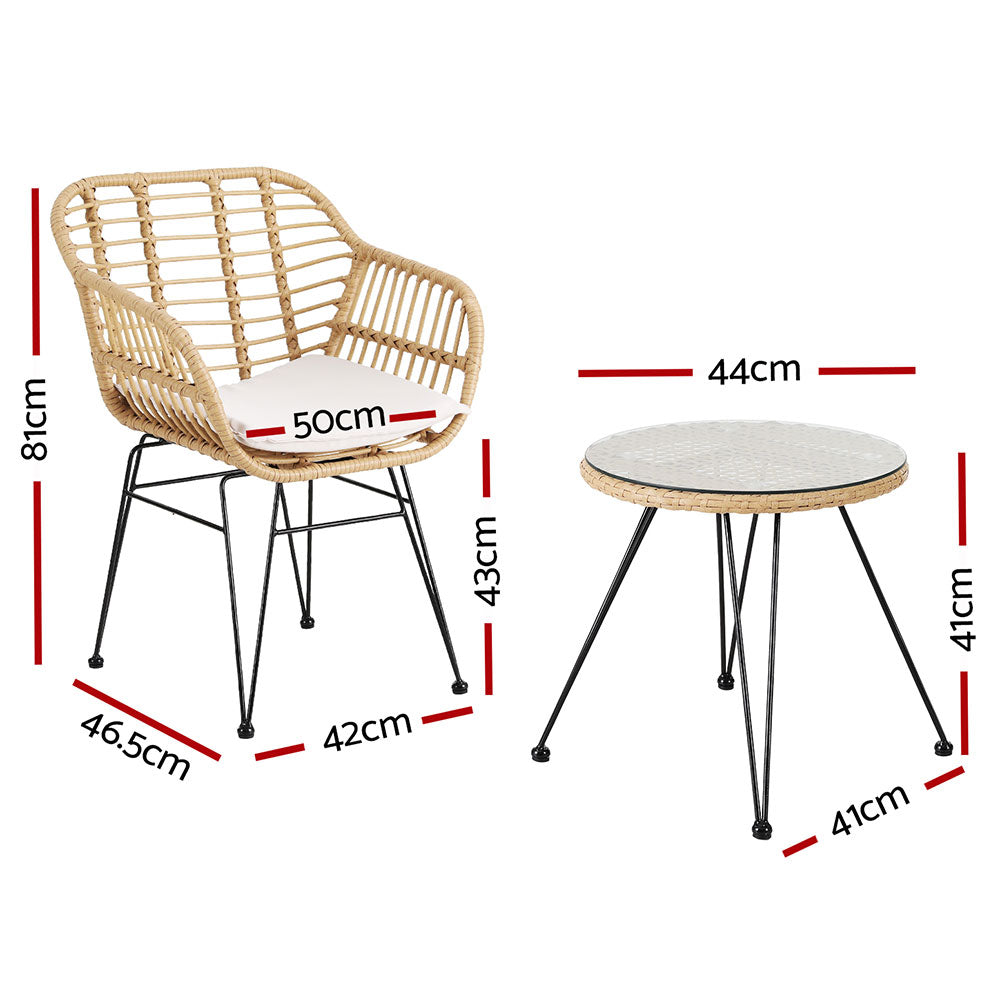 P&F ZennHome 3PC Outdoor Furniture Bistro Set Lounge Setting Table Chairs Cushion Patio Grey