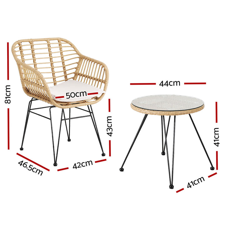 P&F ZennHome 3PC Outdoor Furniture Bistro Set Lounge Setting Table Chairs Cushion Patio Grey
