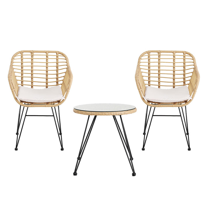 P&F ZennHome 3PC Outdoor Furniture Bistro Set Lounge Setting Table Chairs Cushion Patio Grey