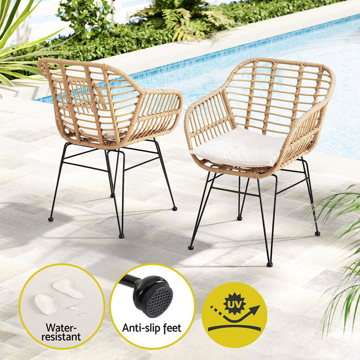 P&F ZennHome 3PC Outdoor Furniture Bistro Set Lounge Setting Table Chairs Cushion Patio Grey