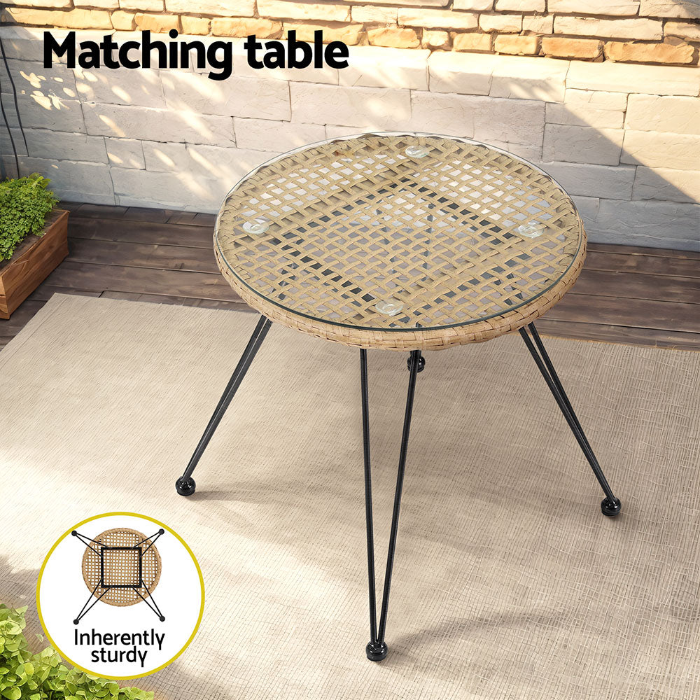 P&F ZennHome 3PC Outdoor Furniture Bistro Set Lounge Setting Table Chairs Cushion Patio Grey