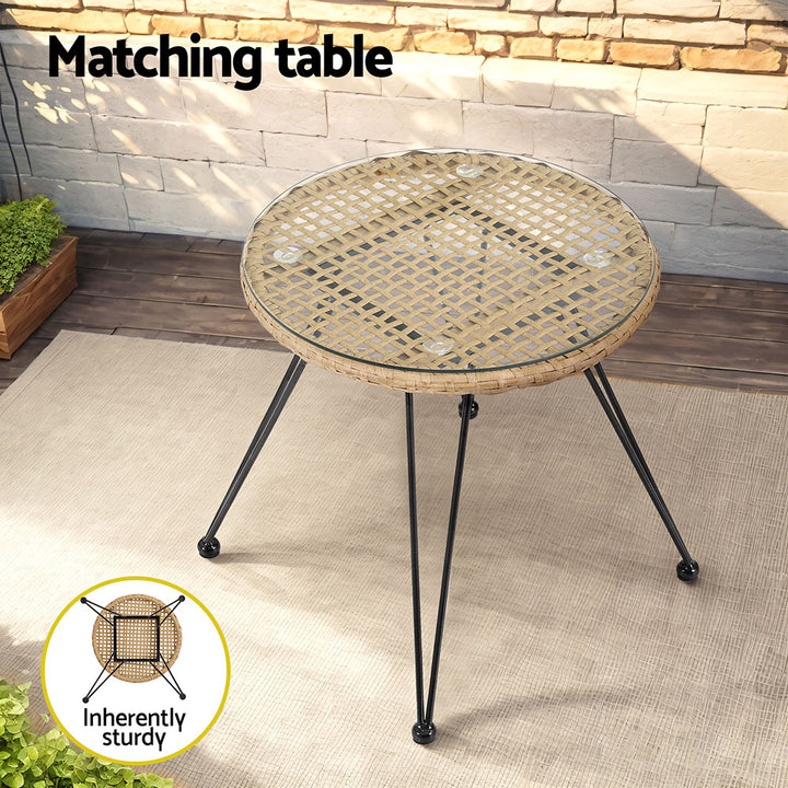 P&F ZennHome 3PC Outdoor Furniture Bistro Set Lounge Setting Table Chairs Cushion Patio Grey
