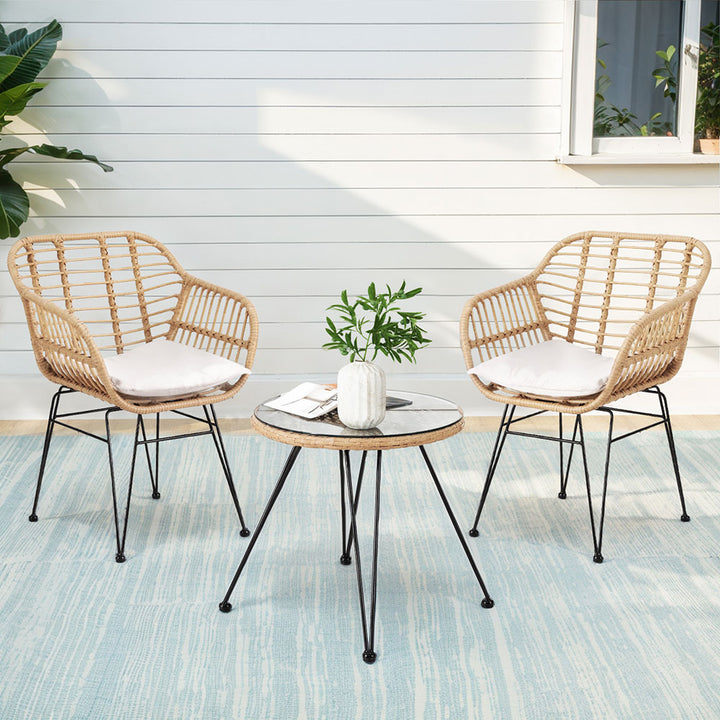 P&F ZennHome 3PC Outdoor Furniture Bistro Set Lounge Setting Table Chairs Cushion Patio Grey