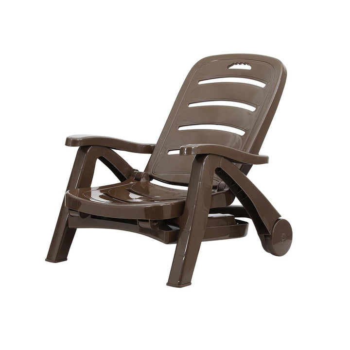 P&F ZennHome Sun Lounger Folding Lounge Chair Wheels Patio Outdoor Furniture Brown