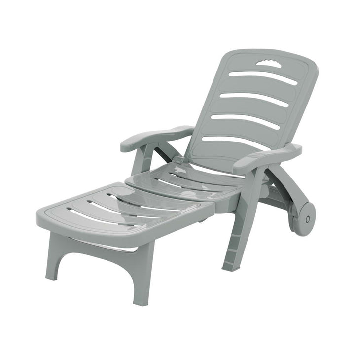 P&F ZennHome Sun Lounger Folding Lounge Chair Wheels Patio Outdoor Furniture Grey