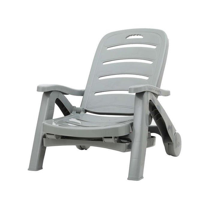 P&F ZennHome Sun Lounger Folding Lounge Chair Wheels Patio Outdoor Furniture Grey