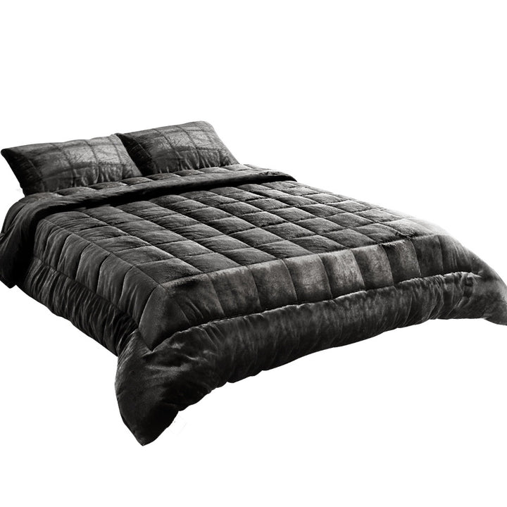 P&F SleepNice Bedding Faux Mink Quilt Charcoal Double