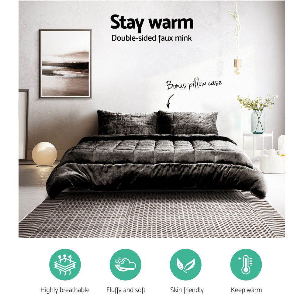 P&F SleepNice Bedding Faux Mink Quilt Charcoal Double