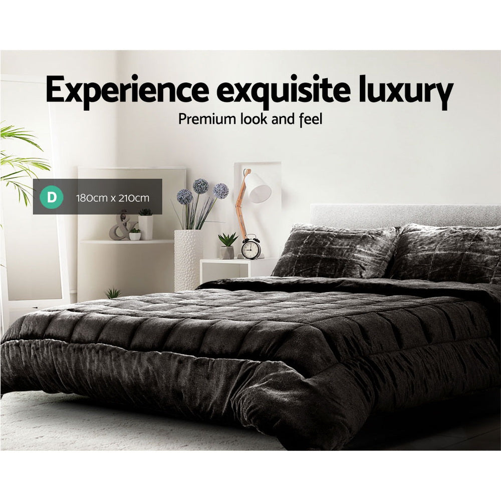P&F SleepNice Bedding Faux Mink Quilt Charcoal Double