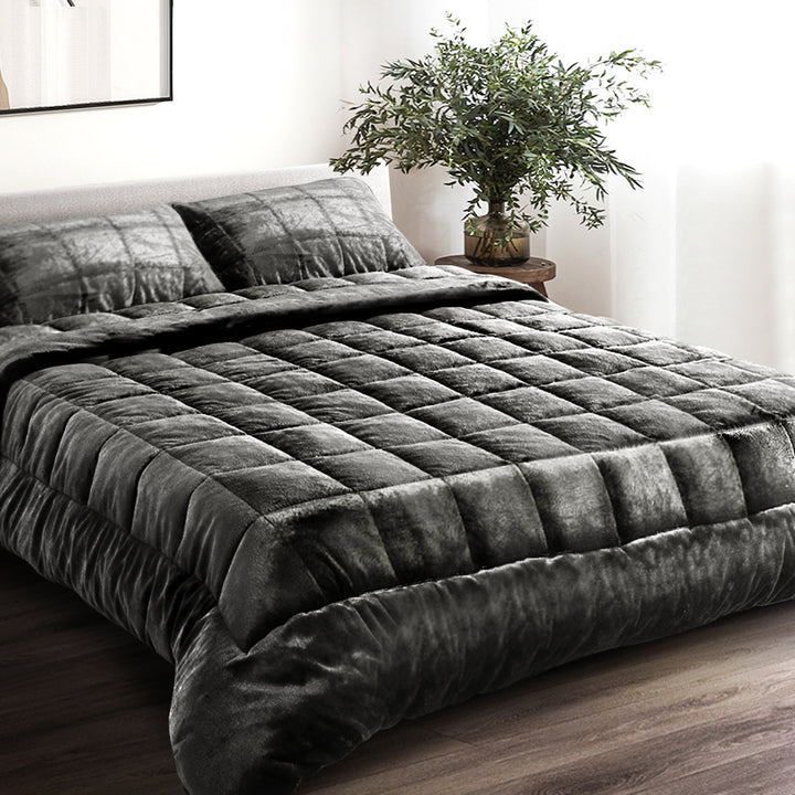 P&F SleepNice Bedding Faux Mink Quilt Charcoal Double