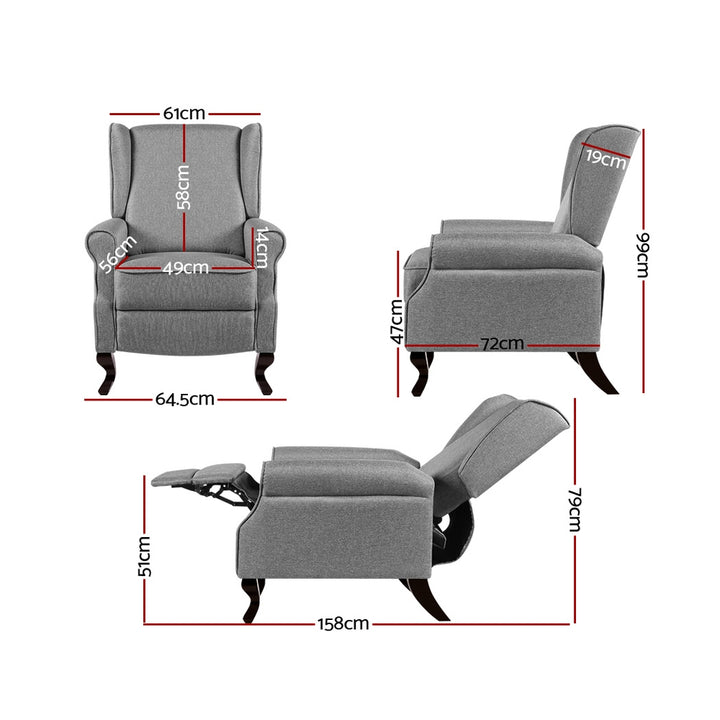 P&F ZennHome Recliner Armchair Grey Fabric Domini