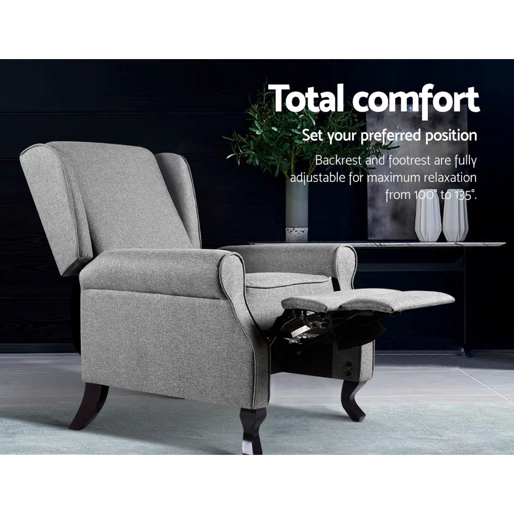 P&F ZennHome Recliner Armchair Grey Fabric Domini