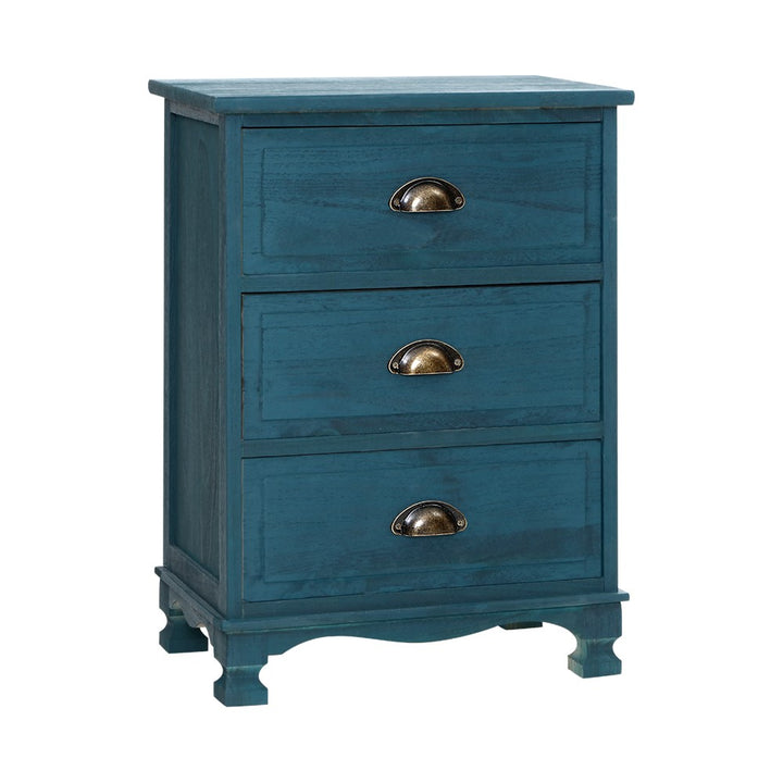 P&F SkyWay Bedside Table 3 Drawers Vintage - THYME Blue