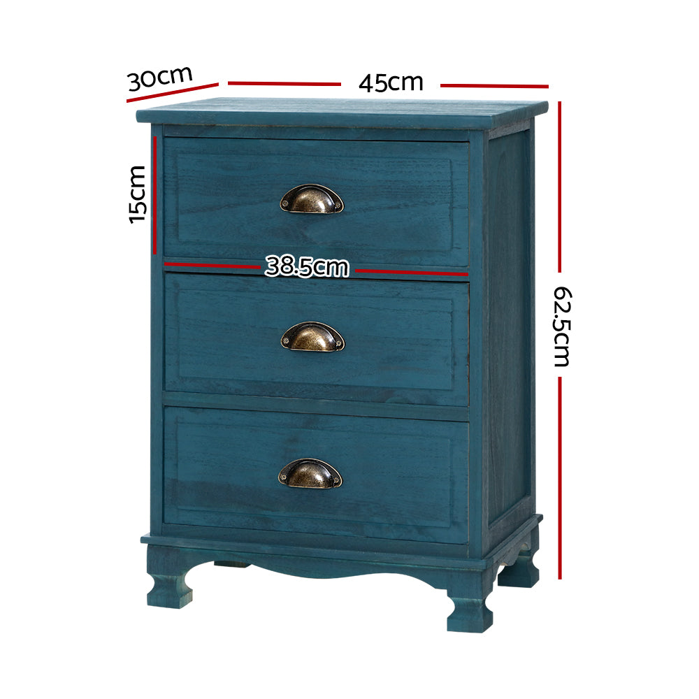 P&F SkyWay Bedside Table 3 Drawers Vintage - THYME Blue