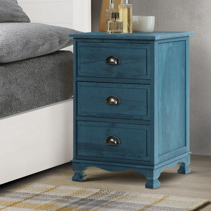 P&F SkyWay Bedside Table 3 Drawers Vintage - THYME Blue