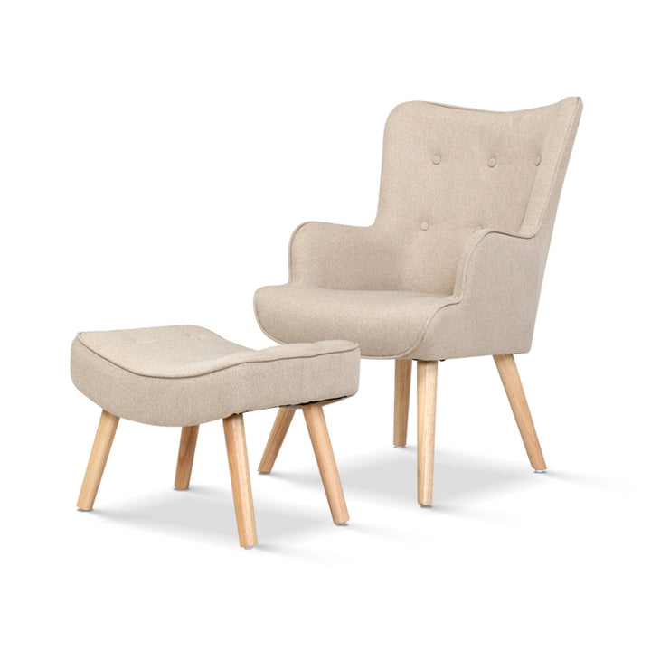 P&F ZennHome Armchair Set with Ottoman Beige Lansar