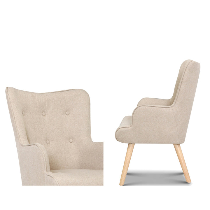 P&F ZennHome Armchair Set with Ottoman Beige Lansar