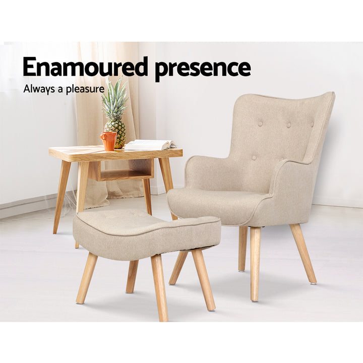 P&F ZennHome Armchair Set with Ottoman Beige Lansar