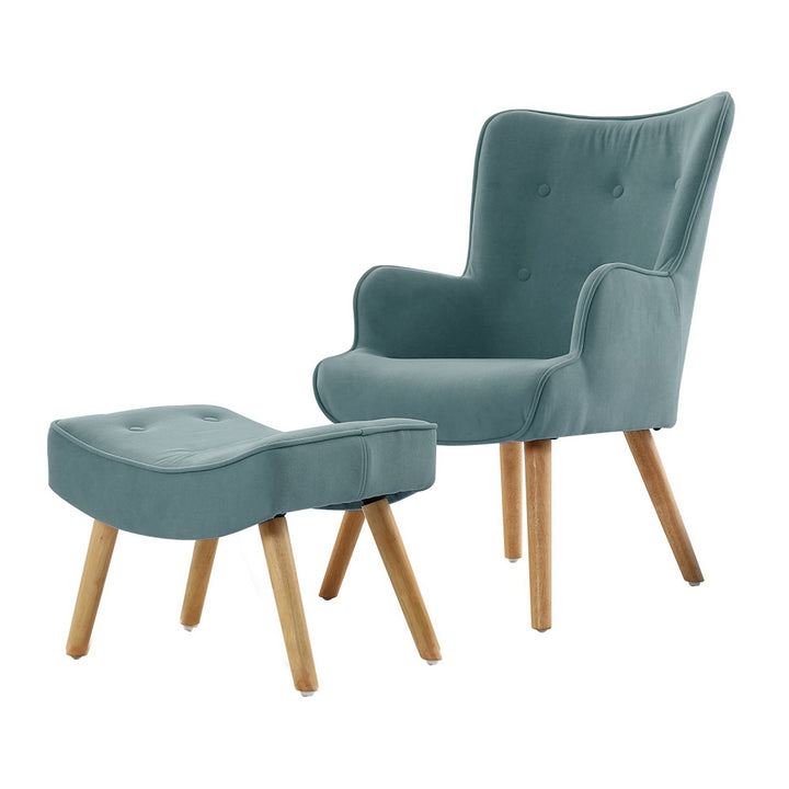 P&F ZennHome Armchair Set with Ottoman Blue Lansar