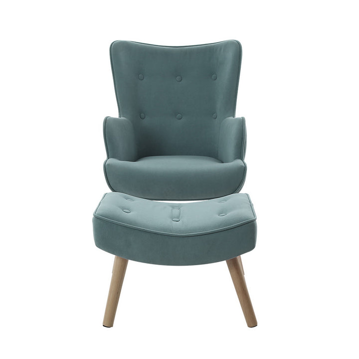 P&F ZennHome Armchair Set with Ottoman Blue Lansar