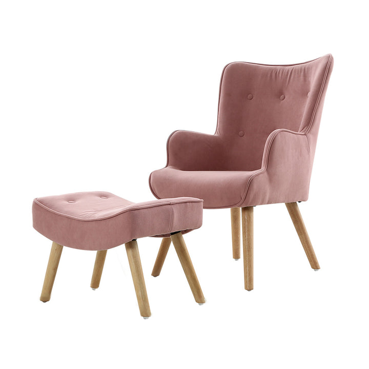 P&F ZennHome Armchair Set with Ottoman Pink Lansar