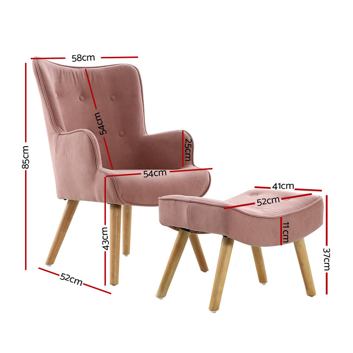 P&F ZennHome Armchair Set with Ottoman Pink Lansar