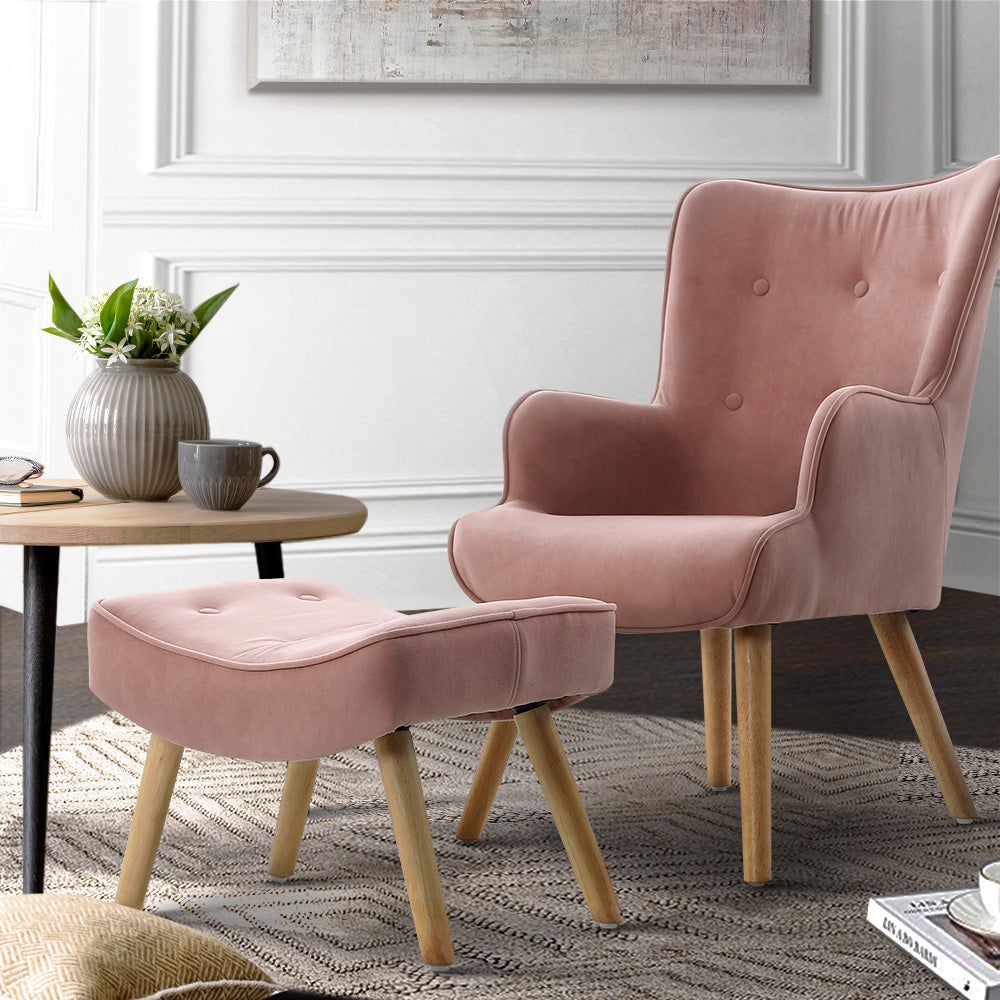 P&F ZennHome Armchair Set with Ottoman Pink Lansar