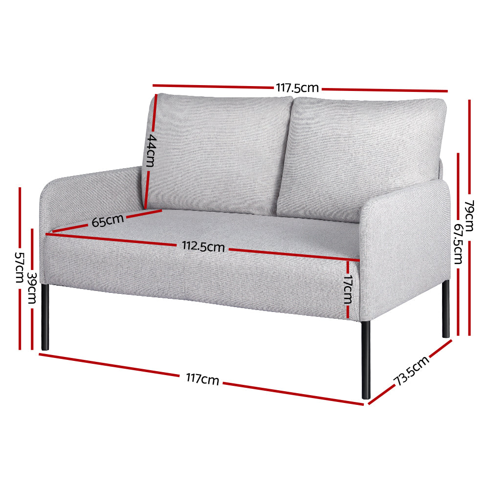 P&F ZennHome Armchair 2-Seater Sofa Accent Chair Loveseat Grey Linen Fabric Metal Leg