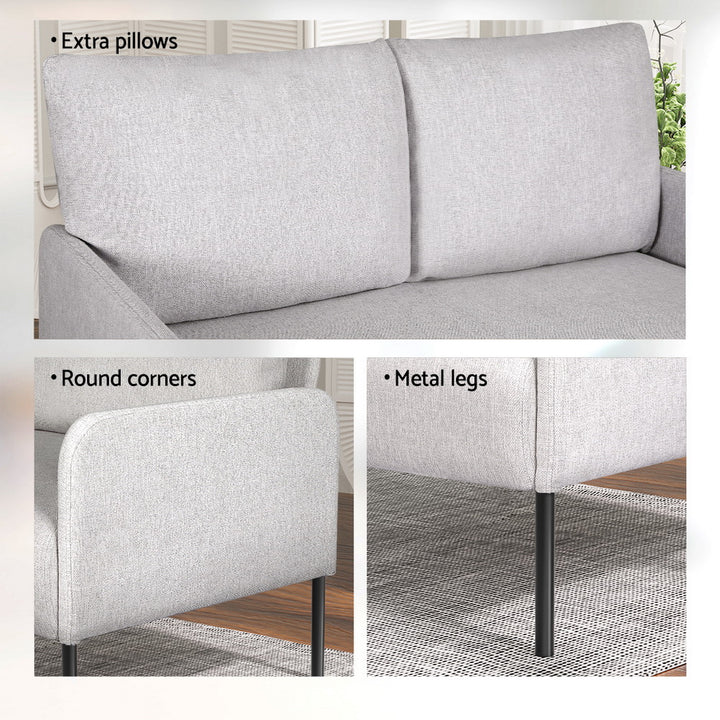 P&F ZennHome Armchair 2-Seater Sofa Accent Chair Loveseat Grey Linen Fabric Metal Leg