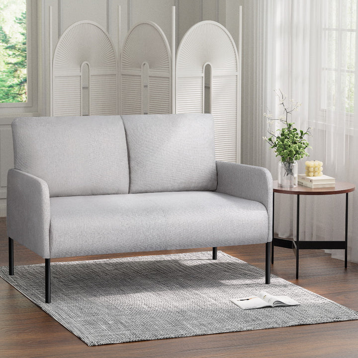 P&F ZennHome Armchair 2-Seater Sofa Accent Chair Loveseat Grey Linen Fabric Metal Leg