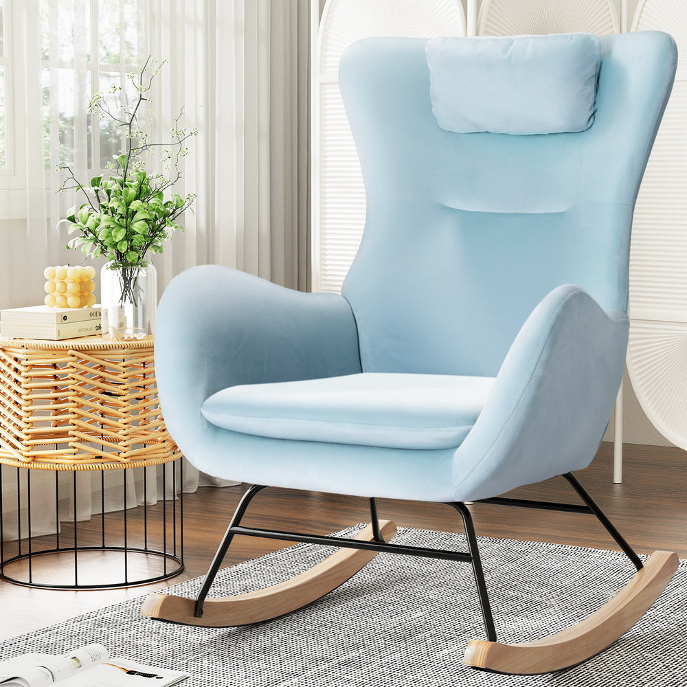 P&F ZennHome Rocking Chair Velvet Armchair Feeding Chair Blue