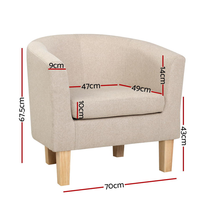 P&F ZennHome Armchair Lounge Chair Tub Accent Armchairs Fabric Sofa Chairs Beige