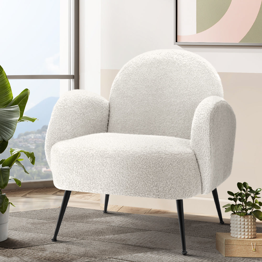 P&F ZennHome Armchair Lounge Chair Armchairs Accent Arm Chairs Sherpa Boucle White