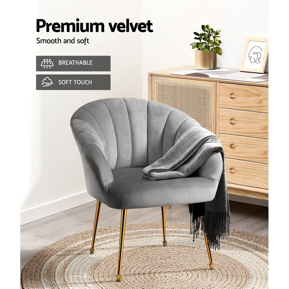 P&F ZennHome Armchair Velvet Grey Eloise