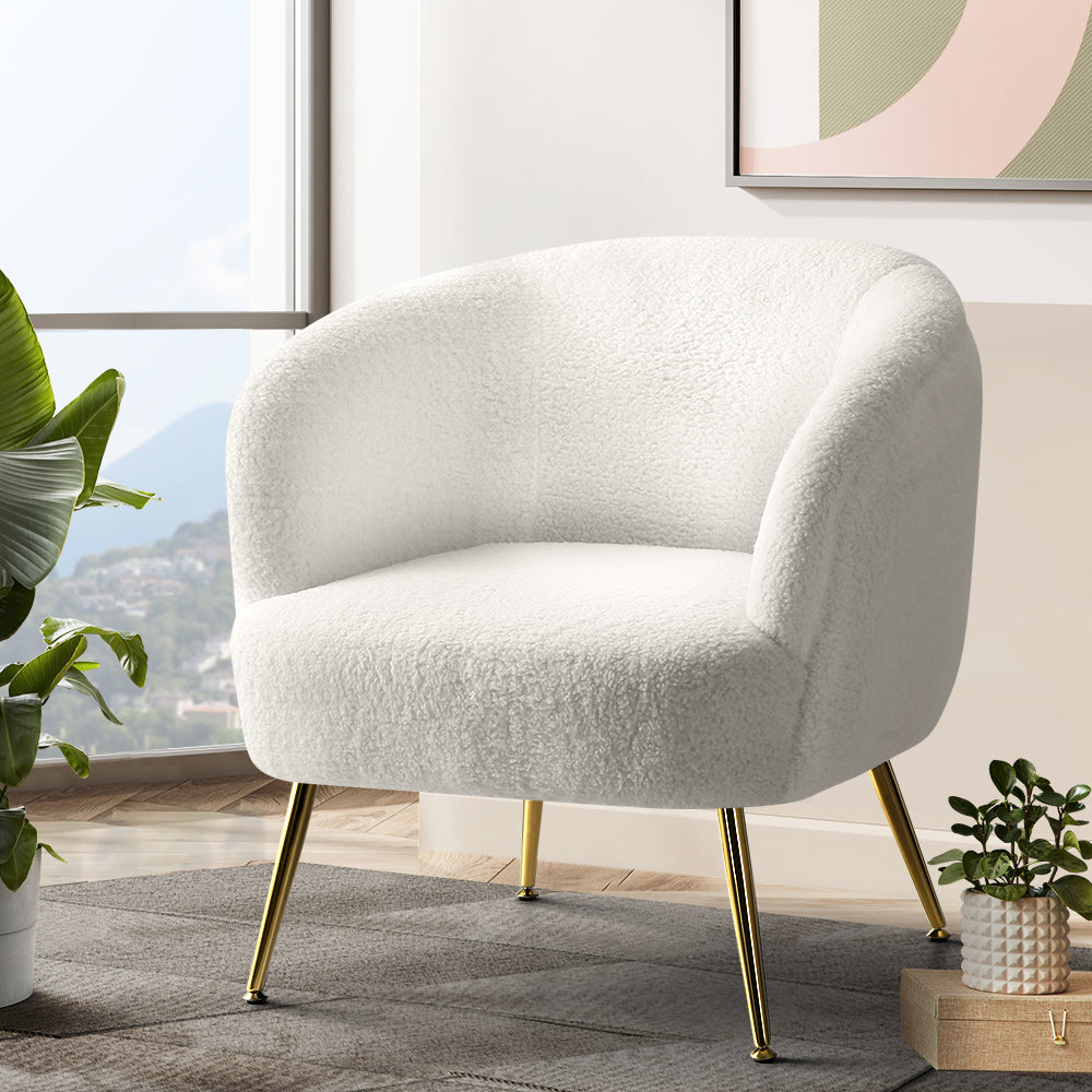 P&F ZennHome Armchair Lounge Chair Accent Chairs Armchairs Sherpa Boucle Sofa White