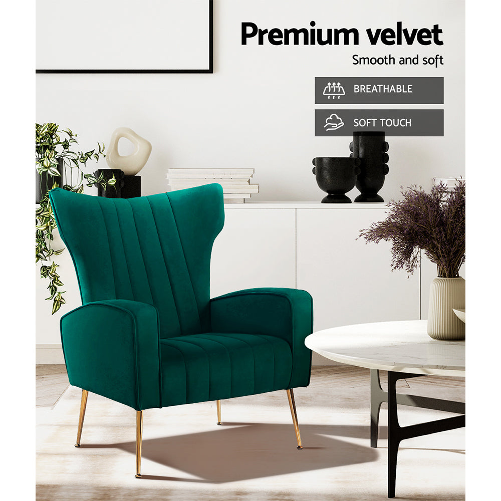 P&F ZennHome Armchair Green Velvet Kate