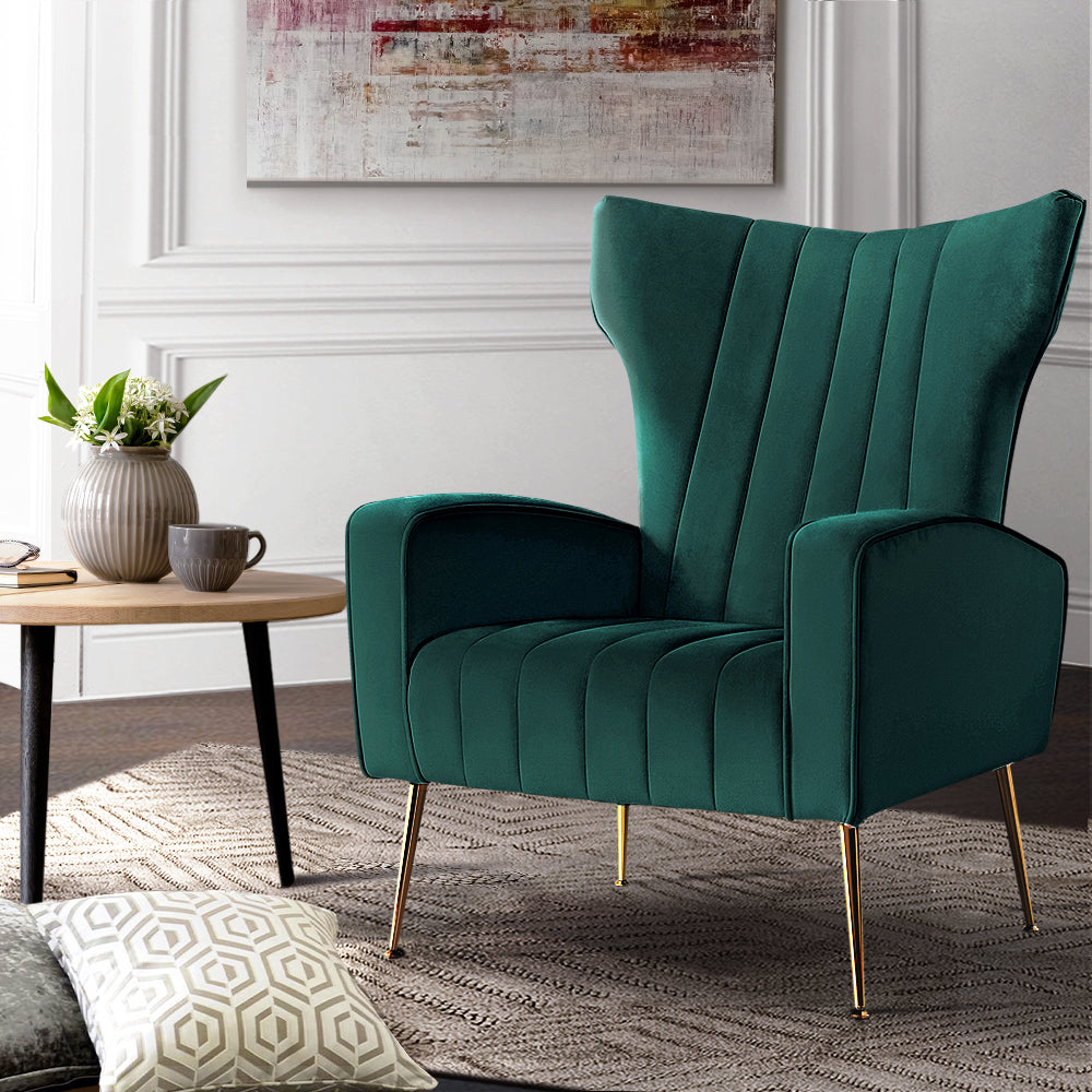 P&F ZennHome Armchair Green Velvet Kate