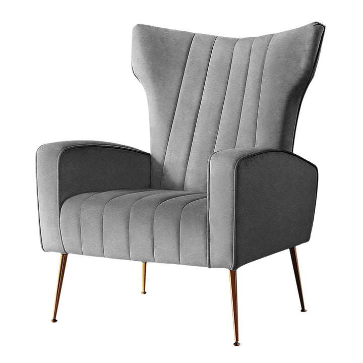 P&F ZennHome Armchair Grey Velvet Kate