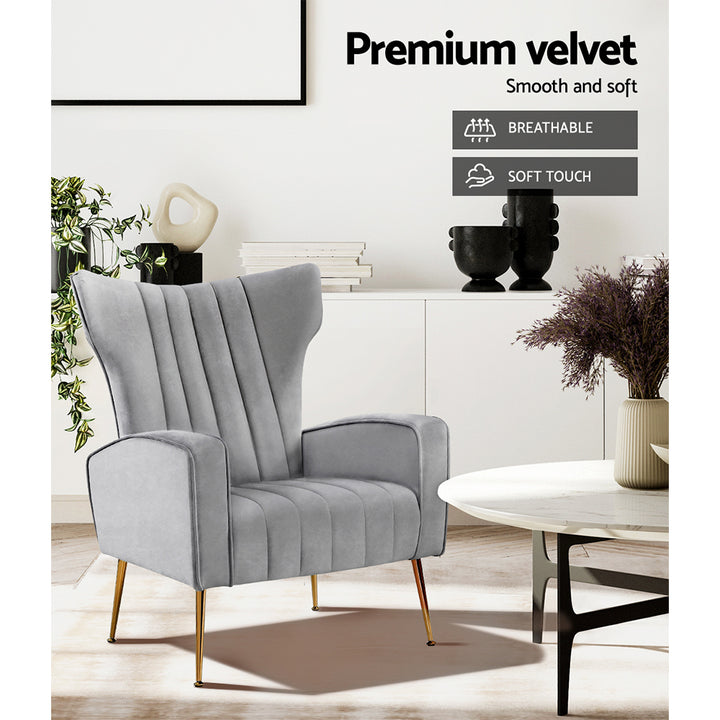 P&F ZennHome Armchair Grey Velvet Kate