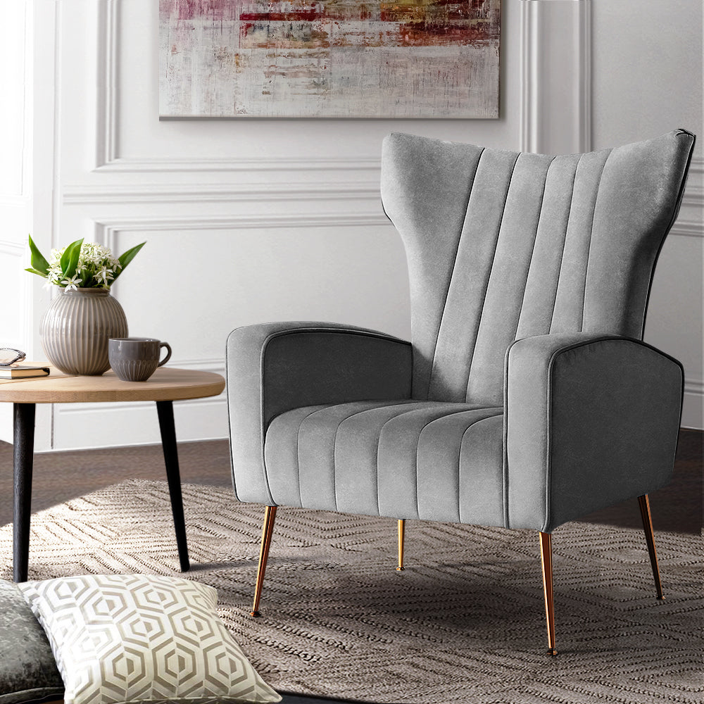 P&F ZennHome Armchair Grey Velvet Kate